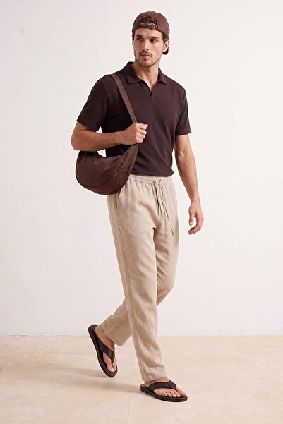 Trendyol Kollektion Stone Herrenhose mit weitem Bein und elastischem Bund TMN...