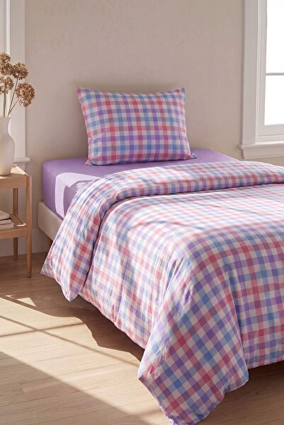 TRENDYOLMİLLA HOME Single Gingham Patterned Elastic Sheet Duvet Cover Set 160...