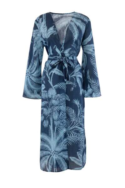 Trendyol Collection Kimono și caftan de plajă țesut, cu model tropical, cu cu...