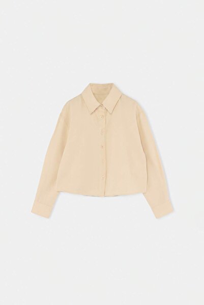 TRENDYOLKIDS Ecru Girls' Long Sleeve Shirt Tkdaw27Go00002