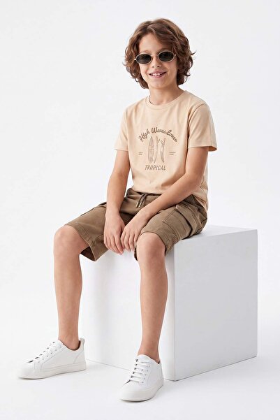 TRENDYOLKIDS Beige Boy's Printed Top and Bottom Set Tkdss26Au00147