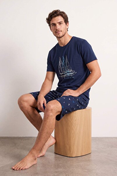 Trendyol Collection Set de pijamale tricotate de vară, 100% bumbac, cu temati...