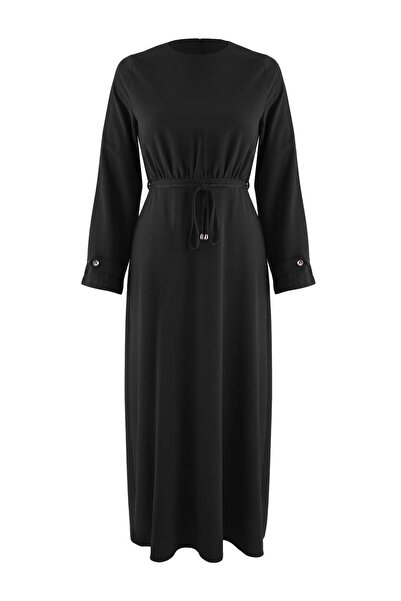 Trendyol Modest Black Gold Accessory Detailed Skater/Waist Opening Maxi Woven...
