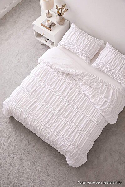 TRENDYOLMİLLA HOME Weißes, gerafftes Doppelbett-Bettbezug-Set TPHSS26CKN00038