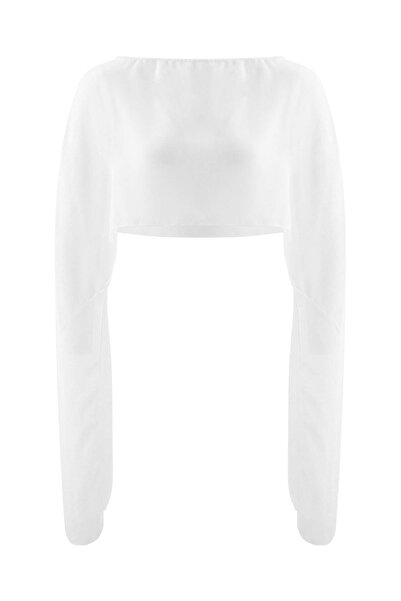 Trendyol Curve White Asymmetric Cut Unlined Chiffon Cape Party Woven Plus Siz...