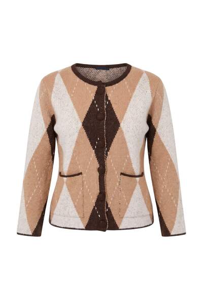 Trendyol Collection Brown Soft Textured Crew Neck Plaid Pattern Knitwear Card...