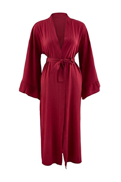 Trendyol Collection Burgundy Plain Belted Long Woven Ruffled 60% Viscose, 40%...