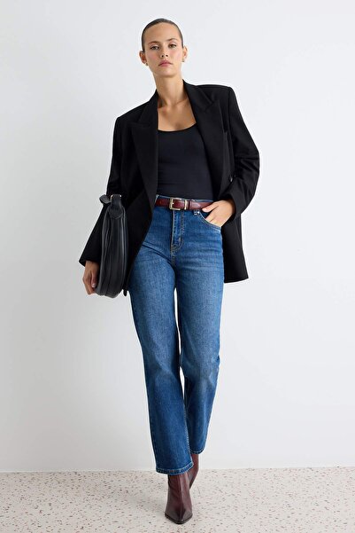 Trendyol Collection Premium Dark Blue Low Stretch Regular Waist Slim Straight...