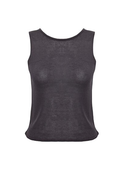 Trendyol Collection Anthracite*001 Transparent Look through Boat Neck Blouse ...