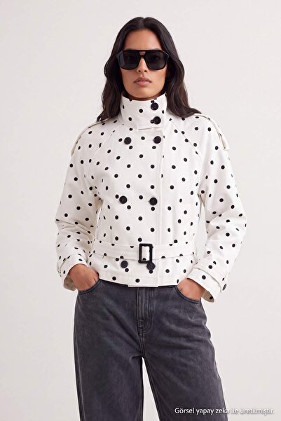 Trendyol Collection Multi-Colored Regular Stand Collar Belted Gabardine Short...