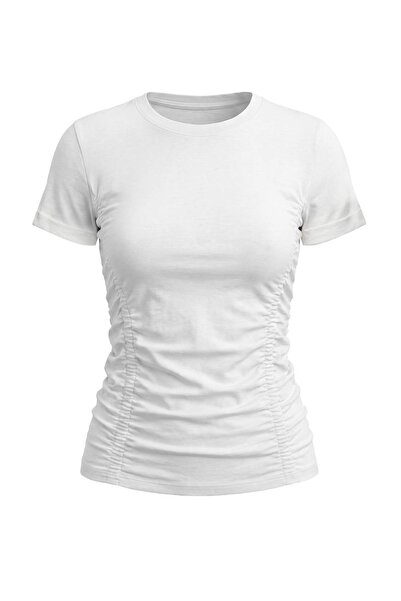 Trendyol Collection بلوزة محبوكة بأكمام قصيرة وتفاصيل كشكشة بلون إكرو TWOAW27...