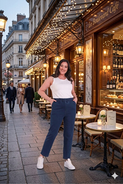 Kadın Kot Pantolon Beli Lastikli Yüksek Bel Likralı Büyük-Küçük Beden Jeans