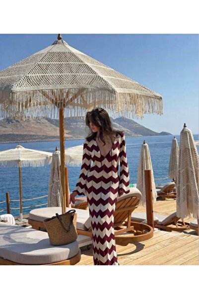 MARLİNG Μακρύ πλεκτό φόρεμα με ζιγκ-ζαγκ σχέδιο, καλοκαιρινό φόρεμα παραλίας ...