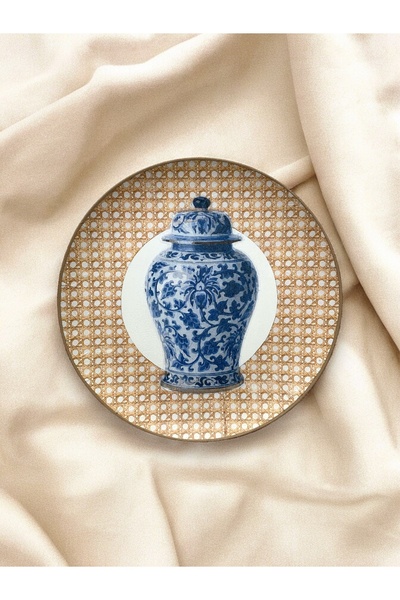unique florya Doğal Rafya Bohem Rattan Hazeran Blue Blanc Duvar Tabağı Bahçe ...