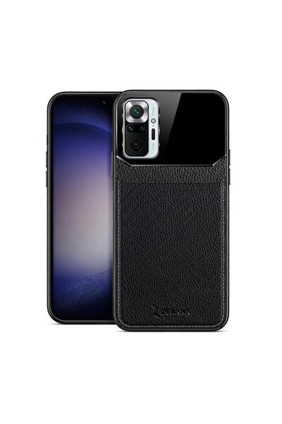 Zebana Xiaomi Redmi Note 10 Pro Max Uyumlu Kılıf Lens Deri Kılıf Siyah