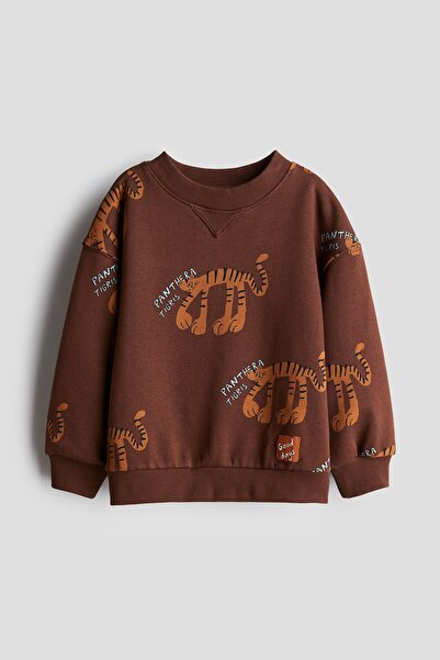 H&M Baskılı Bisiklet Yaka Sweatshirt