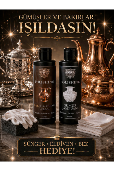 POLİSHİNE Gümüş Temizleme Şampuanı 150ml ve Bakır,Bronz,Pirinç ve Krom Parlat...