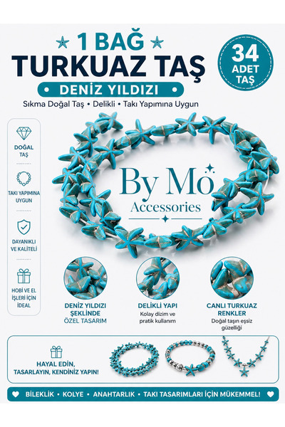 By MO Accessories Piatra naturala turcoaz stea de mare 1 legatura 34 bucati
