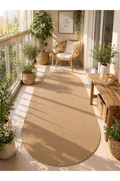 Milda 30 Jute Runner Washable Wipeable Double Sided Carpet Oval Jute Carpet Corridor Balcony Carpet