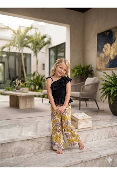 Hilal Akıncı Kids Κοριτσίστικο Μαύρο Μπλούζα με Σχέδιο Παντελόνι 2 τεμαχίων