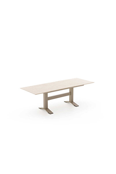 Vivarel Alüminyum Açılır Bahçe Masası Ahşap Görünümlü 180/240 cm Bej