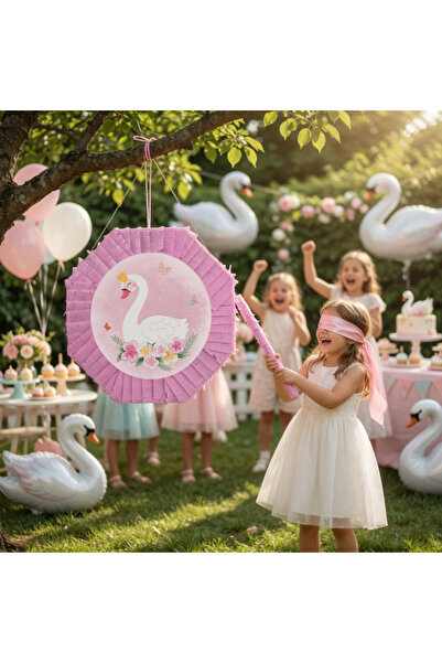 DODOMAR Kuğu Pinyata Pembe 42 cm Sopalı Doğum Günü Parti Oyunu Şeker Doldurul...