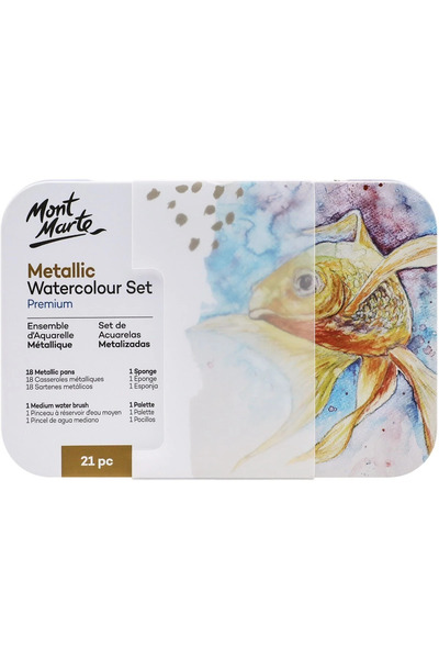 Mont Marte Metalik Suluboya Seti, Metal Kutu 21 parça- Premium