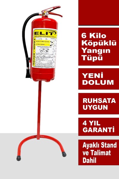 ELİT YANGIN VE GÜVENLİK SİSTEMLERİ 6 Kg Köpüklü Yangın Söndürme Tüpü Ayaklı S...