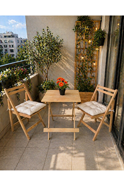 TK WOOD CRAFTS AHŞAP KATLANIR MASA SANDALYE MİNDERLİ BİSTRO SET MUTFAK BALKON...