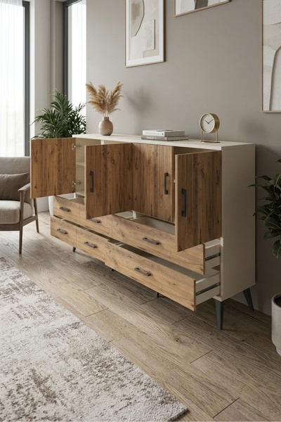 Dienni Arges Konsol 6 Raflı 6 Çekmeceli 4 Kapaklı 176x30x99 Aytaşı-Çam