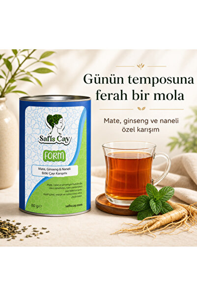 Safiş Çay Form 80 gr | Mate, Ginseng & Naneli Bitki Çayı | Hafif İçim