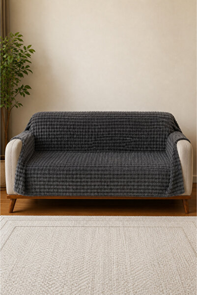 Hig Store Tavşan Tüyü Kare Dokulu Kaymaz Koltuk/Çekyat Örtüsü 170x210 cm