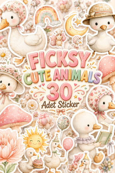 Ficksy Sevimli Ördek Sticker Seti - 30 Adet Etiket Çıkartma