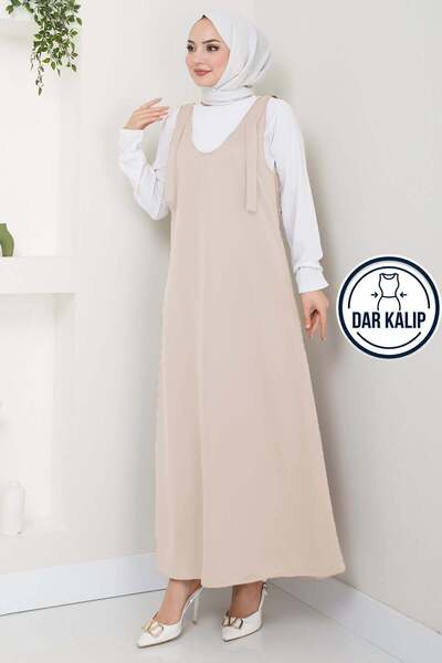 hafsamina Nehir Örme Jile Elbise Bej HM2389