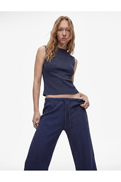 Koton Crew Neck Slim Fit Wrinkled Sleeveless Blouse