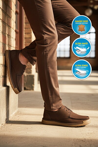 AYAKMOD Brown Nubuck Genuine Leather Lightweight Flexible Comfortable Men's C...