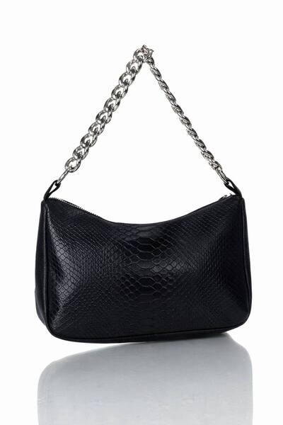 fubileather Δερμάτινη γυναικεία τσάντα μαύρη μπαγκέτα