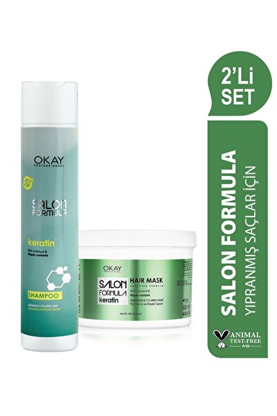 OKAYPROFESSIONNEL SALON FORMULA 2'Lİ SET Keratın Şampuan 300ml + Keratın Saç Maskesi 500ml