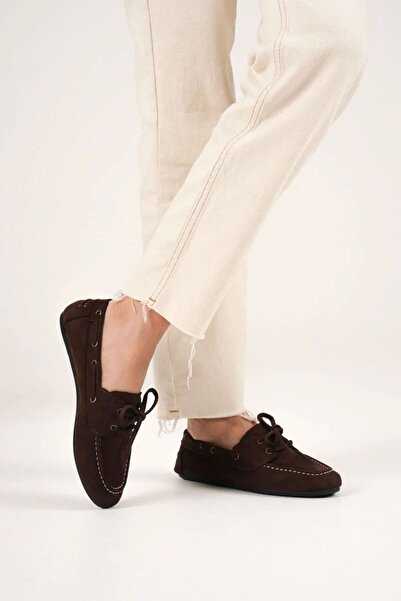 Leyan Butik حذاء نسائي بني اللون من جلد الغزال للاستخدام اليومي