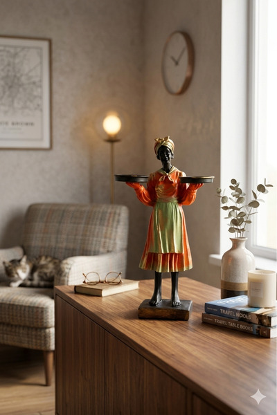 Hanlar Home Şık Hediyelik Dekoratif Tepsili Kadın Sunum Objesi 29x16