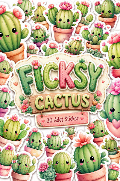 Ficksy مجموعة ملصقات الصبار اللطيفة على طراز Kawaii - 30 قطعة من الملصقات