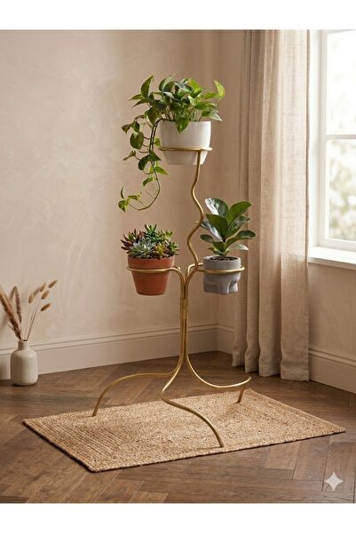 Hagen Premium Kalite Gold Dekoratif Saksılık Çiçeklik Standı Sarmal Bükümlü Ç...