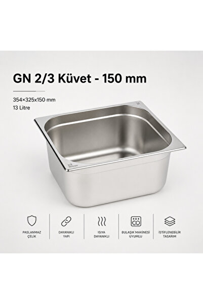Natsan Paslanmaz Çelik Gastronom/gastronorm Küvet Gn 2/3-150 (35,4 X 32,5 X 1...