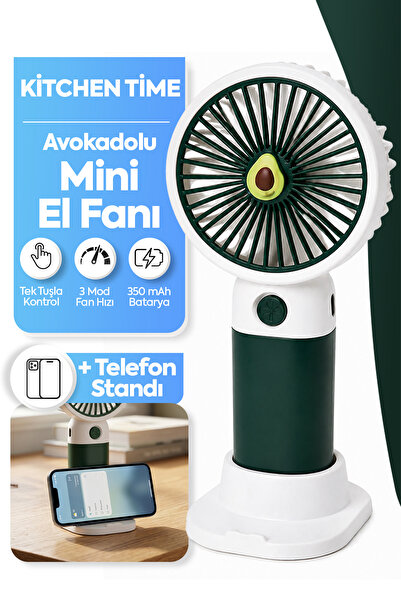 Kitchen Time Avakado Tasarım 3 Kademeli Sessiz Mini El Masa Fan Vantilatör Tu...