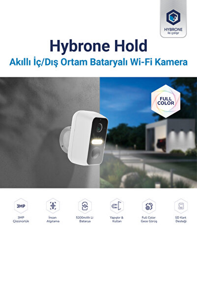 Hybrone Hold 3MP Bataryalı Akıllı WiFi, Mıknatıslı, Gece Görüşlü, Siren, İnsan Algılama, Güvenlik Kamerası