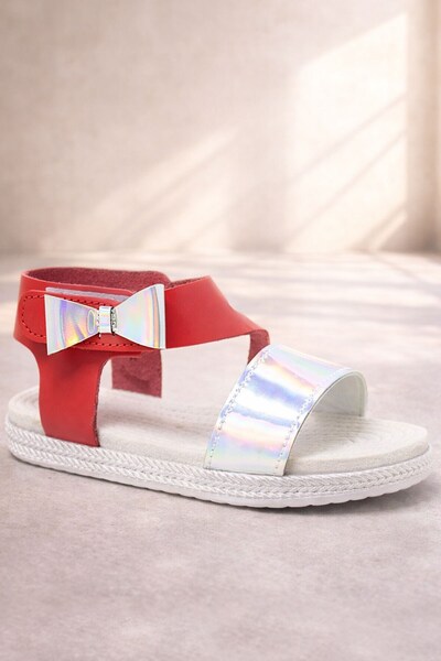 Artico Elenis Genuine Leather Red Silver Baby Girl Sandals