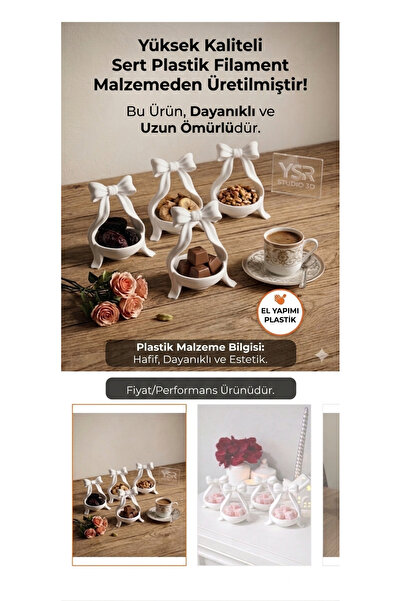 YSR HOME 4’lü Beyaz Fiyonk Tasarım Lüks Sunumluk Seti - Kahve Yanı Lokumluk, ...