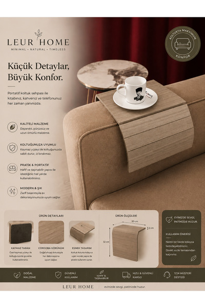 OZFA HOUSE MOBİLYA Leur Home Cordoba Koltuk Kenarı Katlanabilir Yan Sehpa - A...