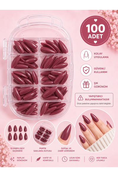 Eva&Rose 100’lü Takma Tırnak Seti Badem Form | Sivri Uç Nail Tip | Protez Tır...