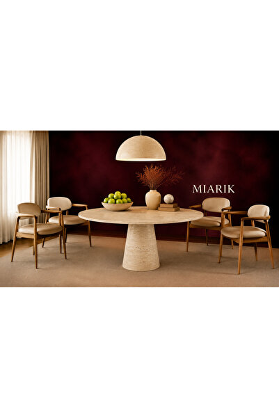 MIARIK DESIGN & DEKORASYON Yuvarlak Jozeph Tek Huni Ayak Traverten Mermer Yem...